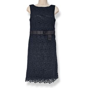 Talbots Navy Floral Lace Sheath Mini Dress Ribbon Accent Size 2